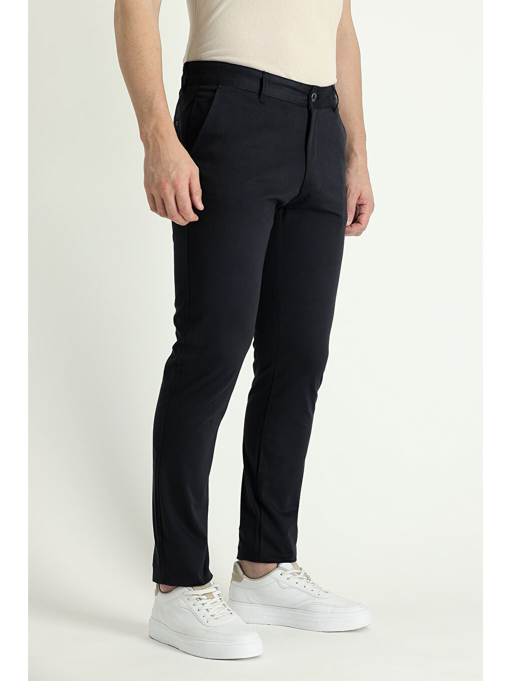 Lacivert Slim Fit Dar Kesim Elastanlı Kanvas / Chino Pantolon-2