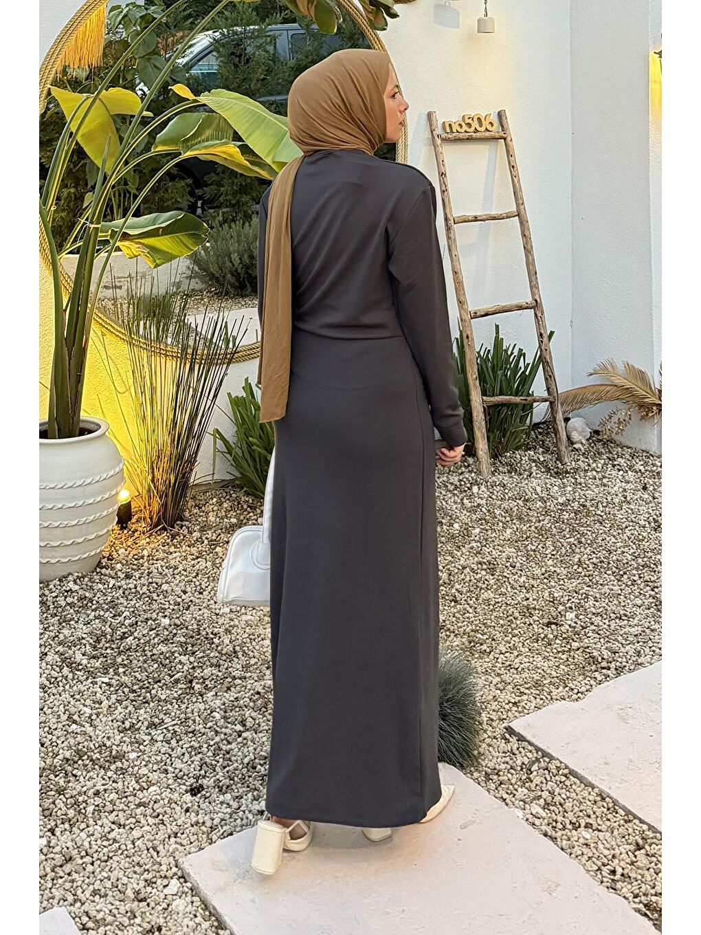 Büzgülü Tesettür Elbise Antrasit-2