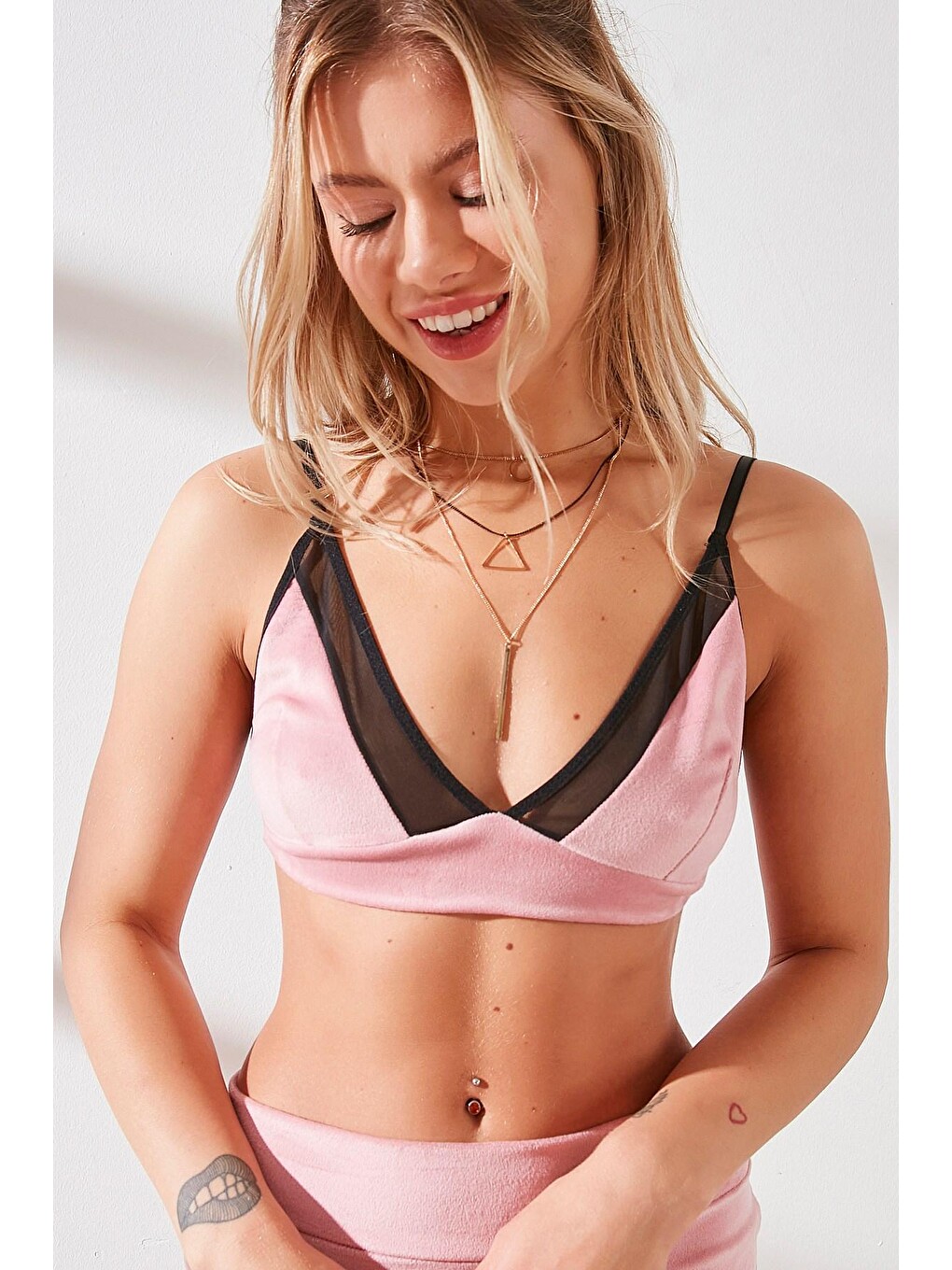 Pembe Şortlu Kadife Bralet Takım 9073 Gül Kurusu-2