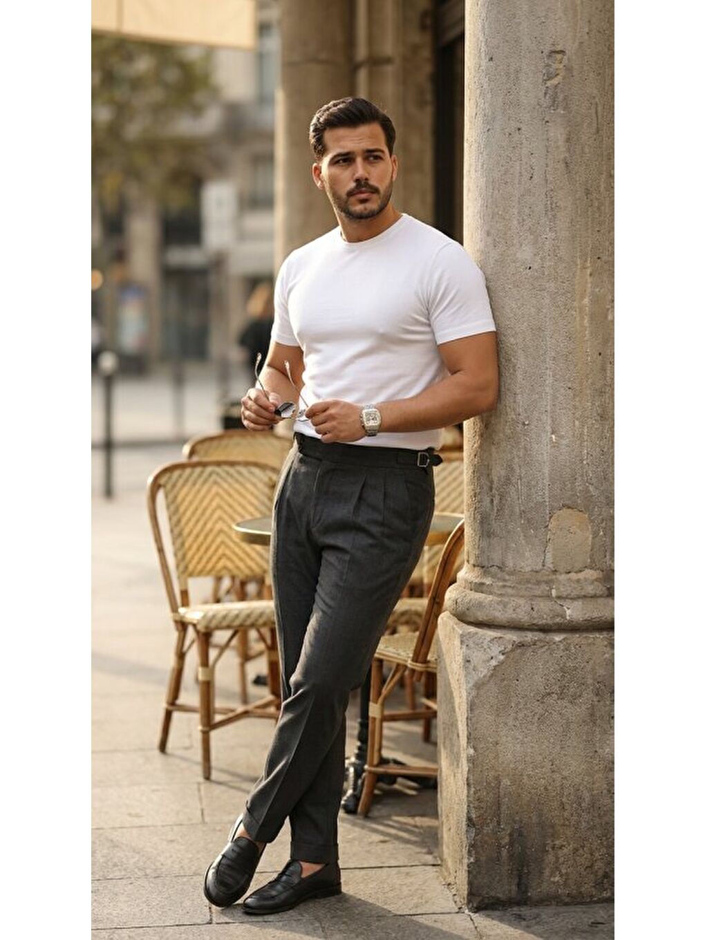 Beyaz Erkek Basic Bisiklet Yaka Kısa Kollu Triko Tişört-4