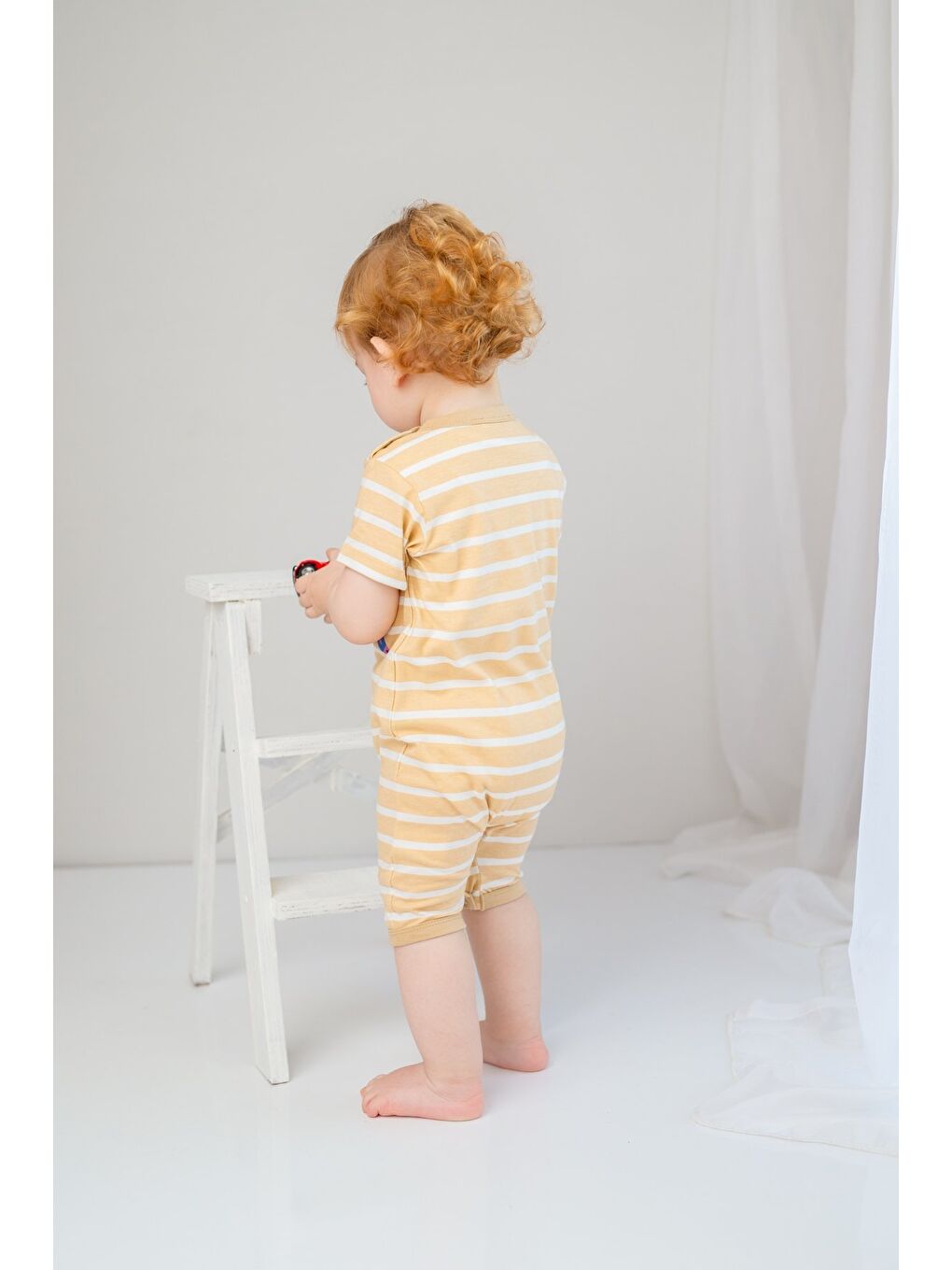 Bej Erkek Bebek Balık Baskılı Çizgili Tulum (3-24Ay)-1