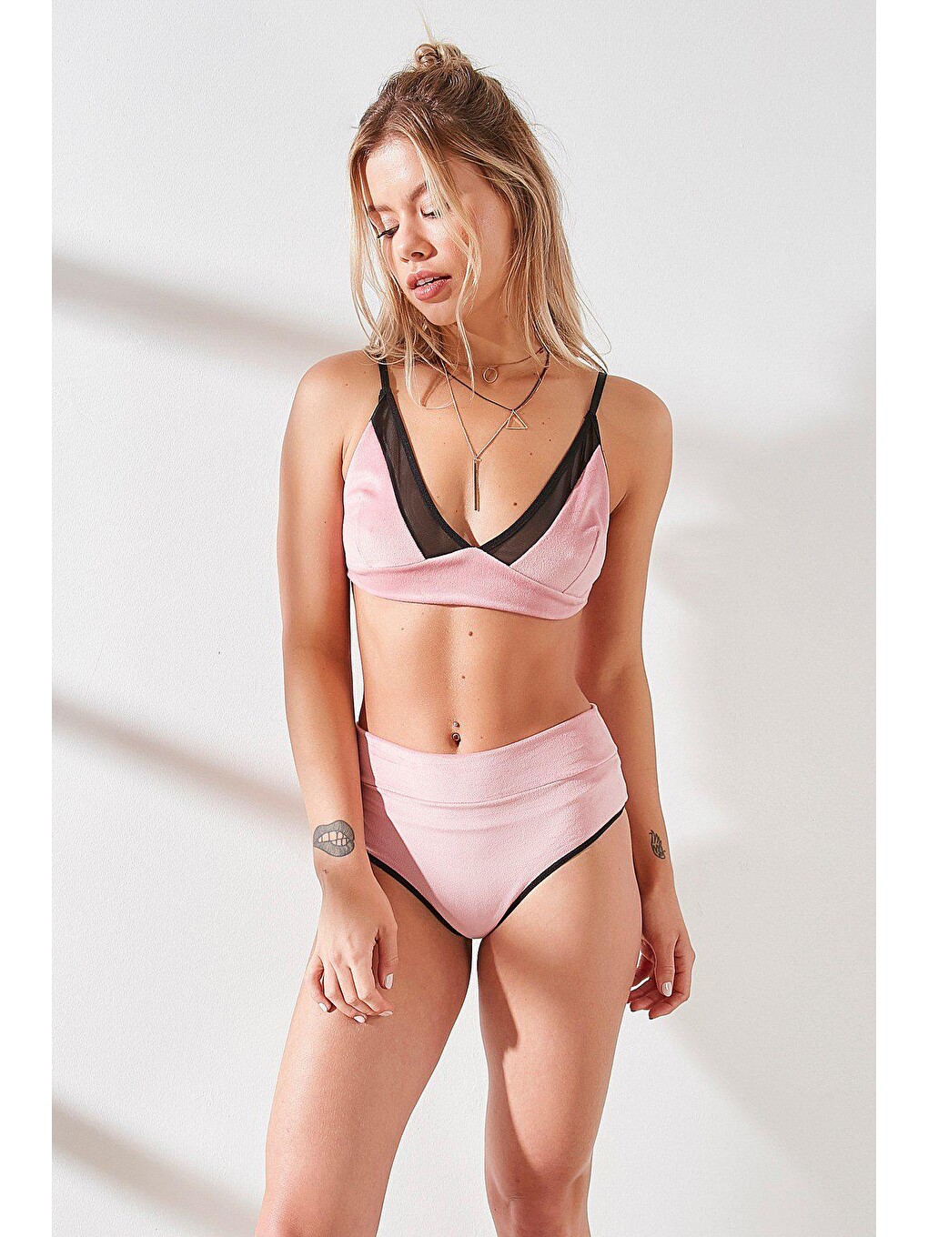 Pembe Şortlu Kadife Bralet Takım 9073 Gül Kurusu-4