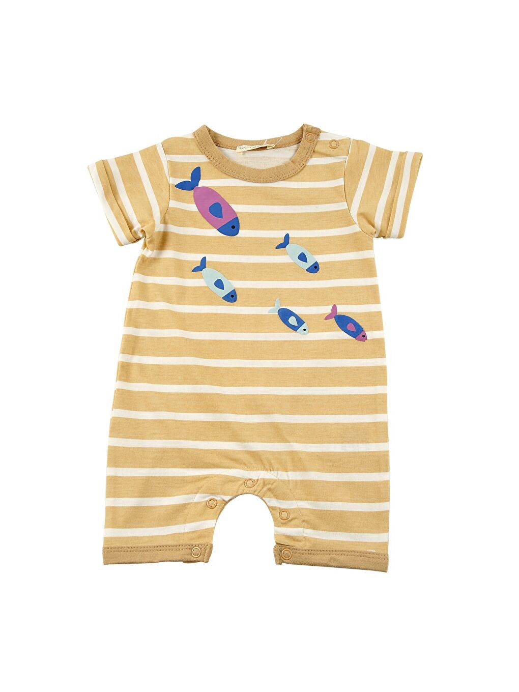 Bej Erkek Bebek Balık Baskılı Çizgili Tulum (3-24Ay)-2