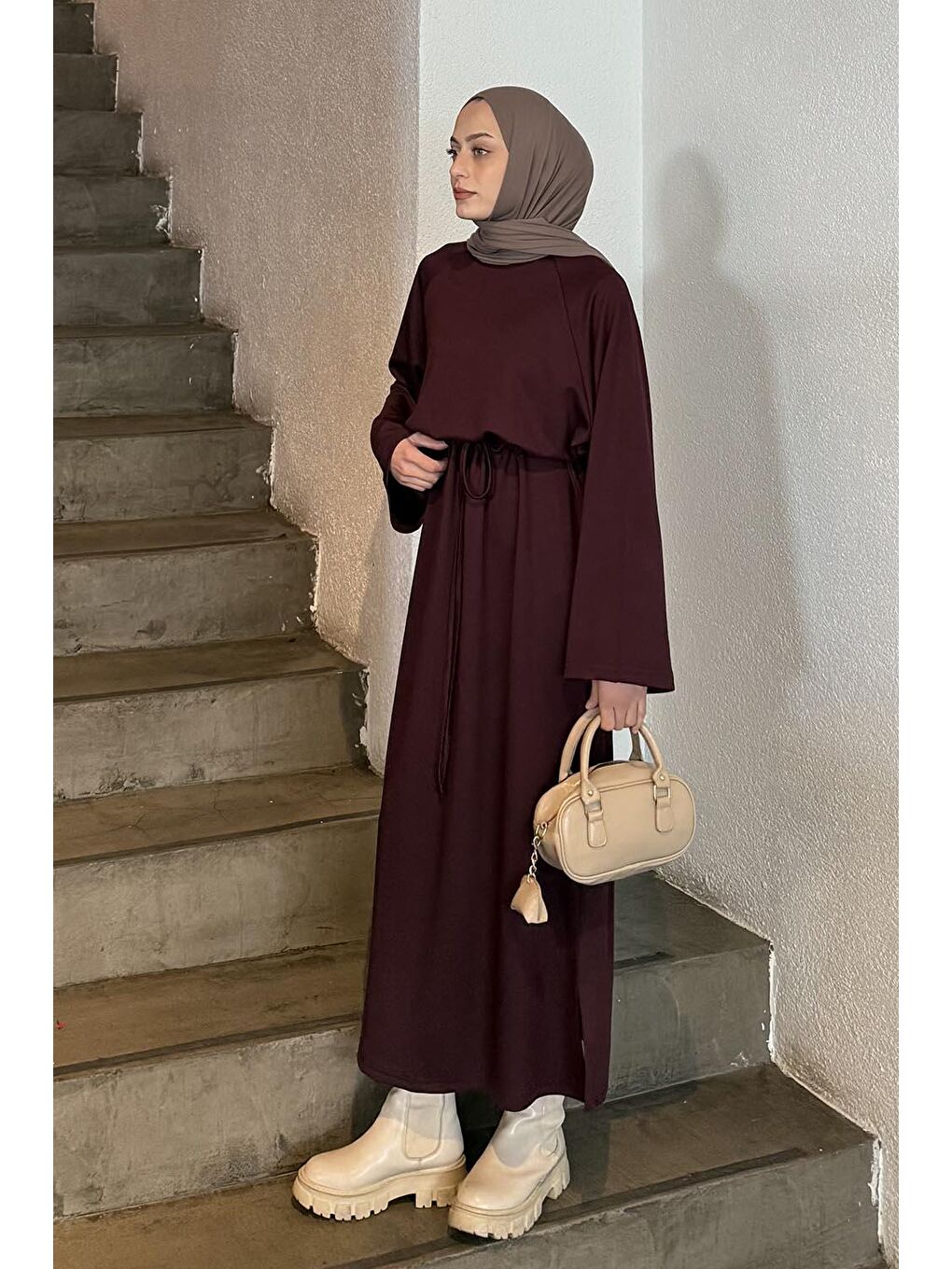 Bağlama Detaylı Elbise Bordo-1