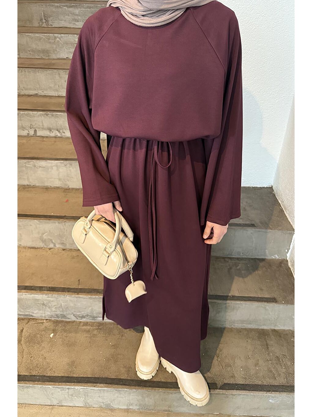 Bağlama Detaylı Elbise Bordo-2