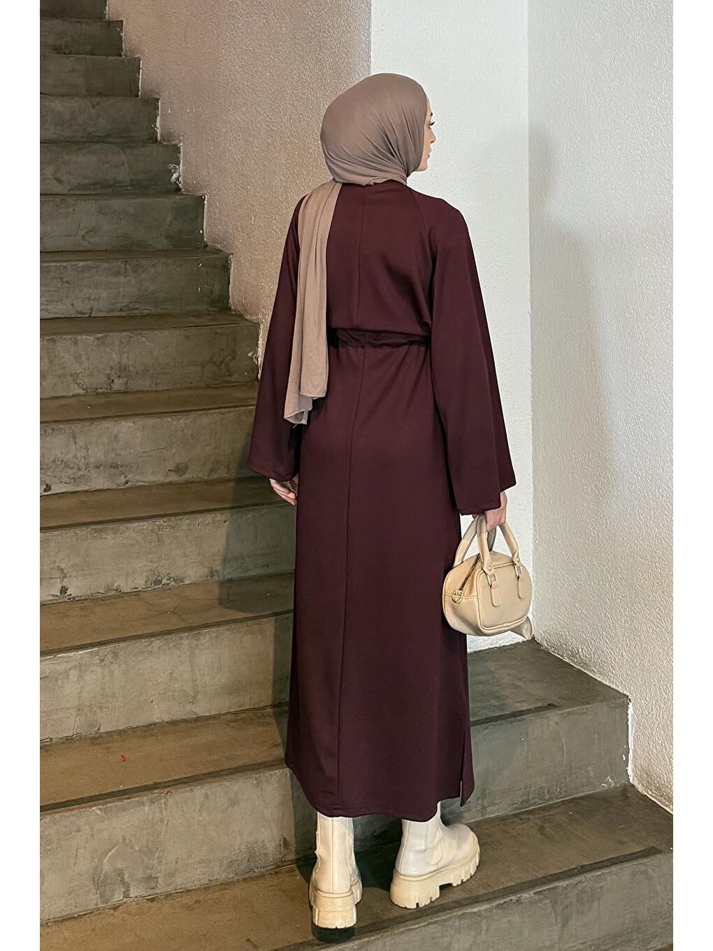 Bağlama Detaylı Elbise Bordo-3