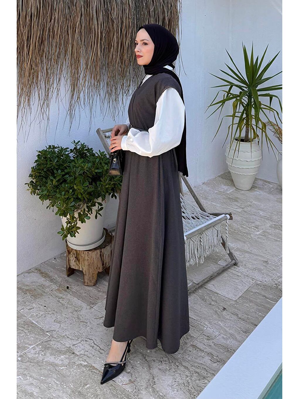 Pile Detaylı Kemerli Jile Antrasit-1