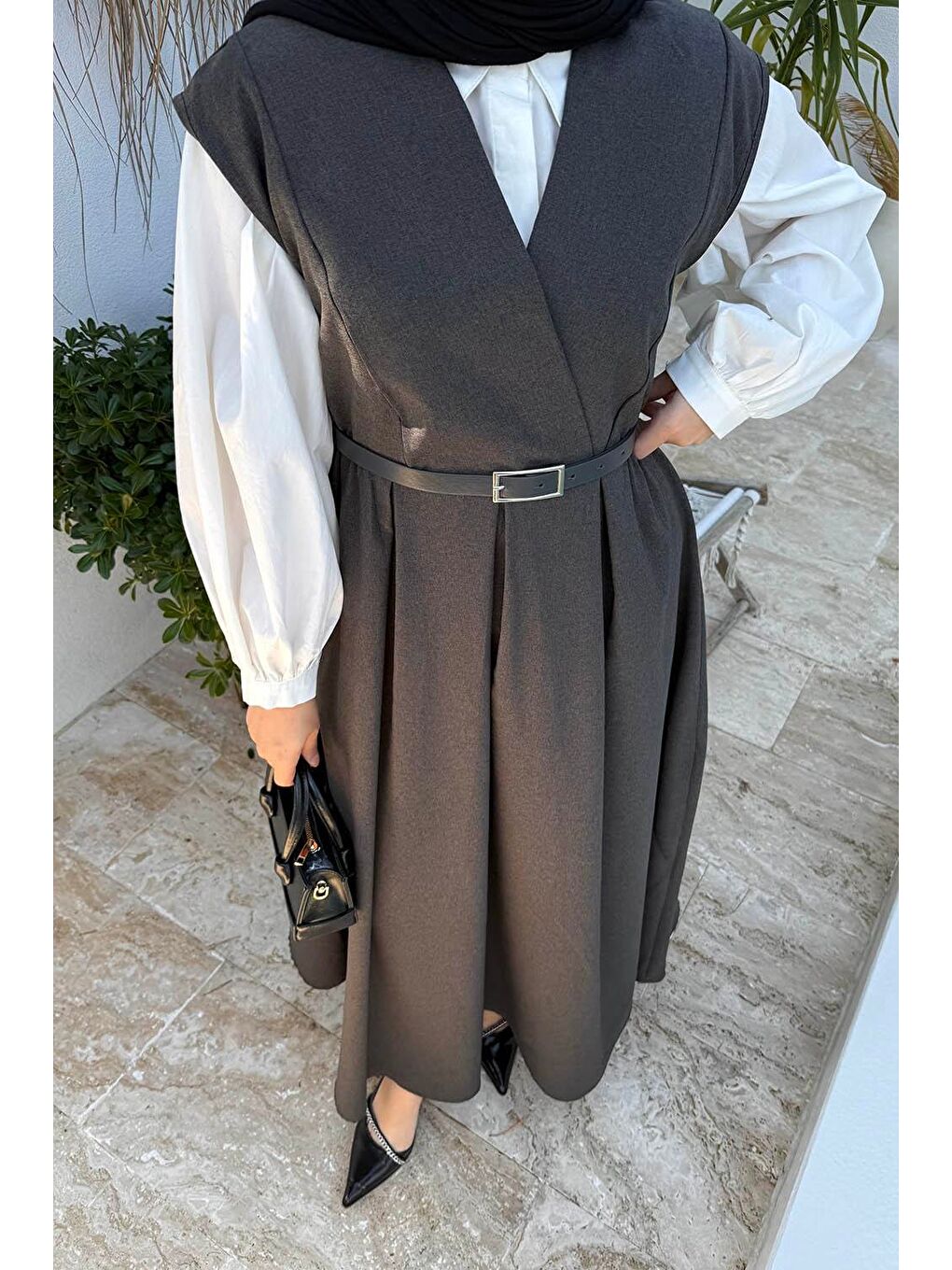 Pile Detaylı Kemerli Jile Antrasit-2