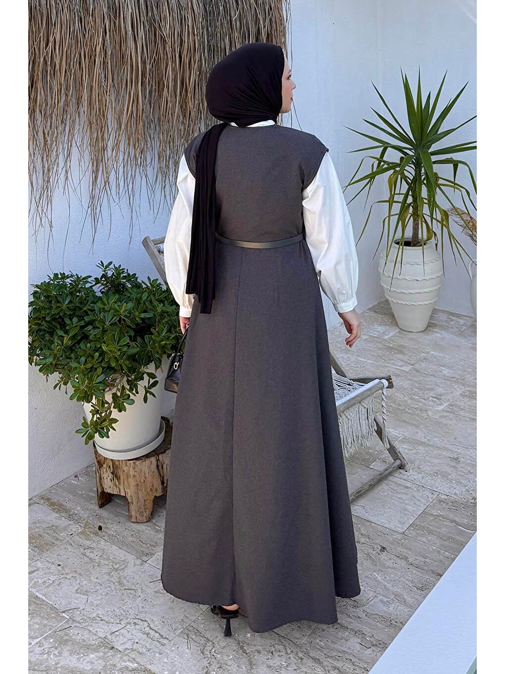 Pile Detaylı Kemerli Jile Antrasit-3