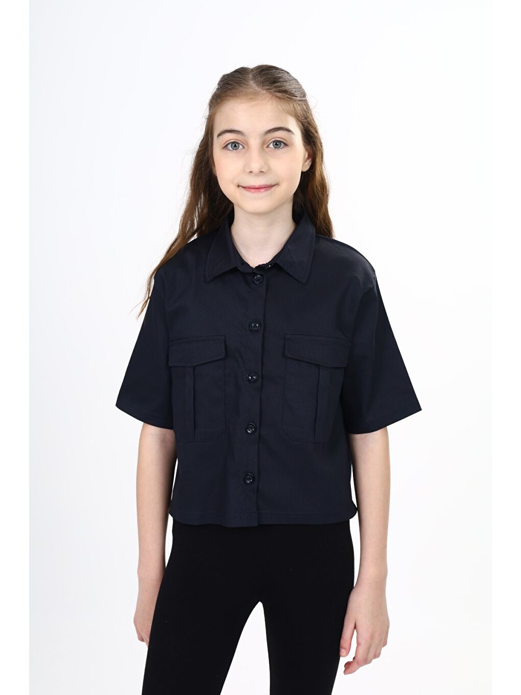 Lacivert Kız Çocuk Gömlek