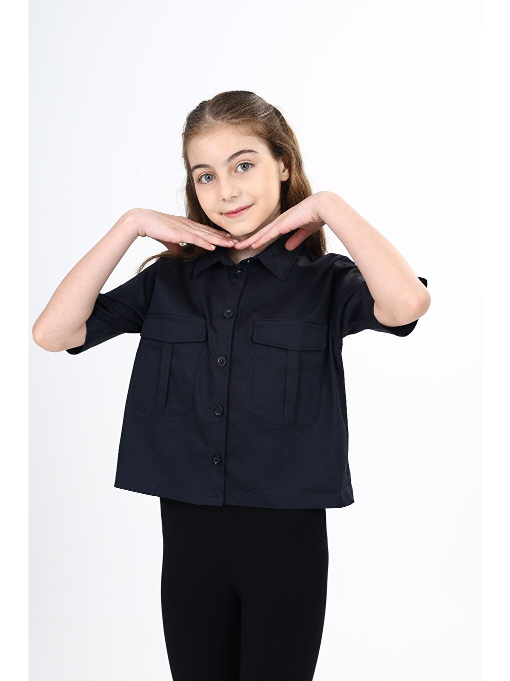 Lacivert Kız Çocuk Gömlek-1