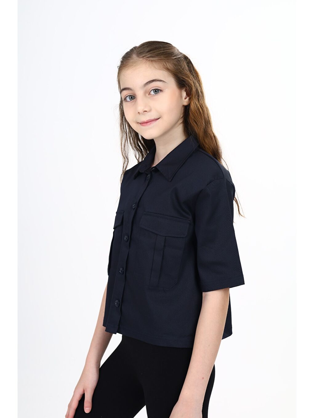 Lacivert Kız Çocuk Gömlek-2