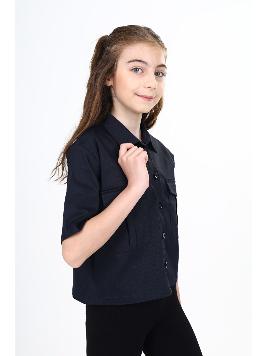 Lacivert Kız Çocuk Gömlek-3