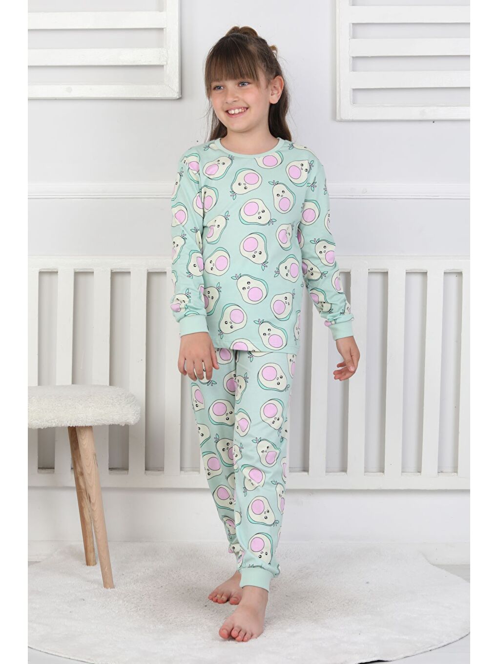 Yeşil Cute Avocado Desenli Kız Çocuk Pijama Takımı-2