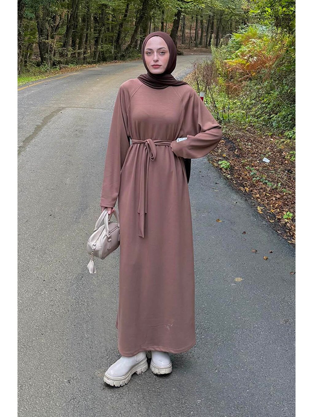 Kahverengi Arma Detaylı Elbise Soft Kahve