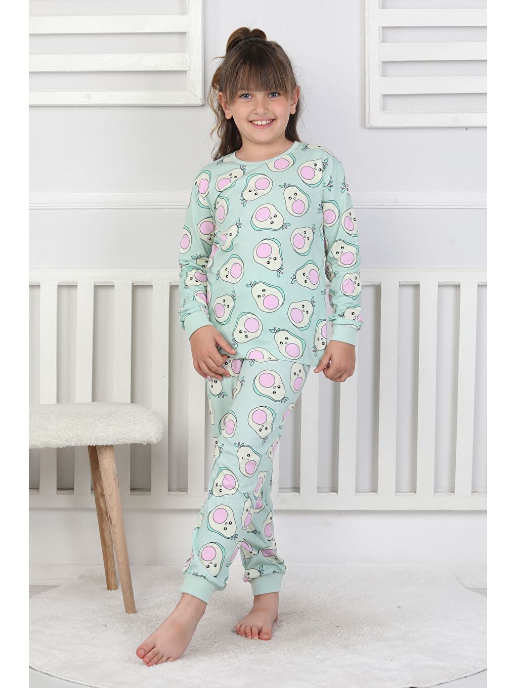 Yeşil Cute Avocado Desenli Kız Çocuk Pijama Takımı-6