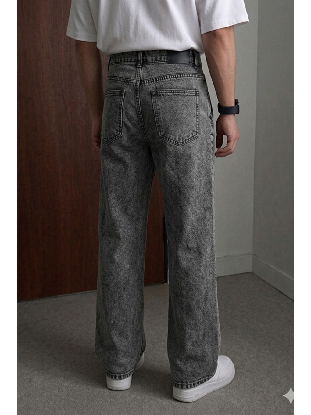 Gri Bol Paça Rahat Kesim Jean Pantolon-2
