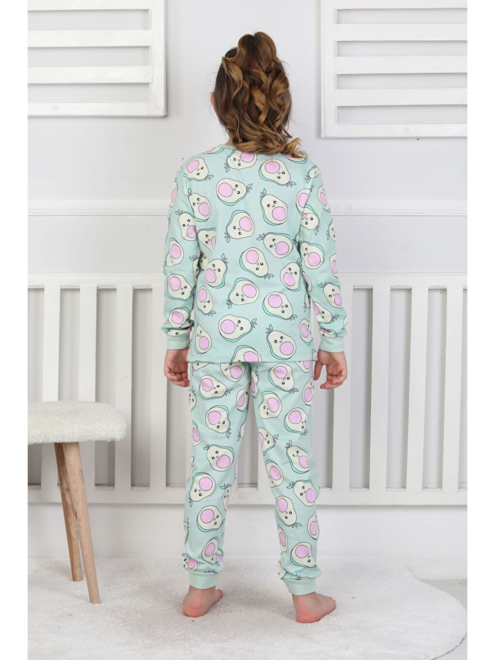 Yeşil Cute Avocado Desenli Kız Çocuk Pijama Takımı-7