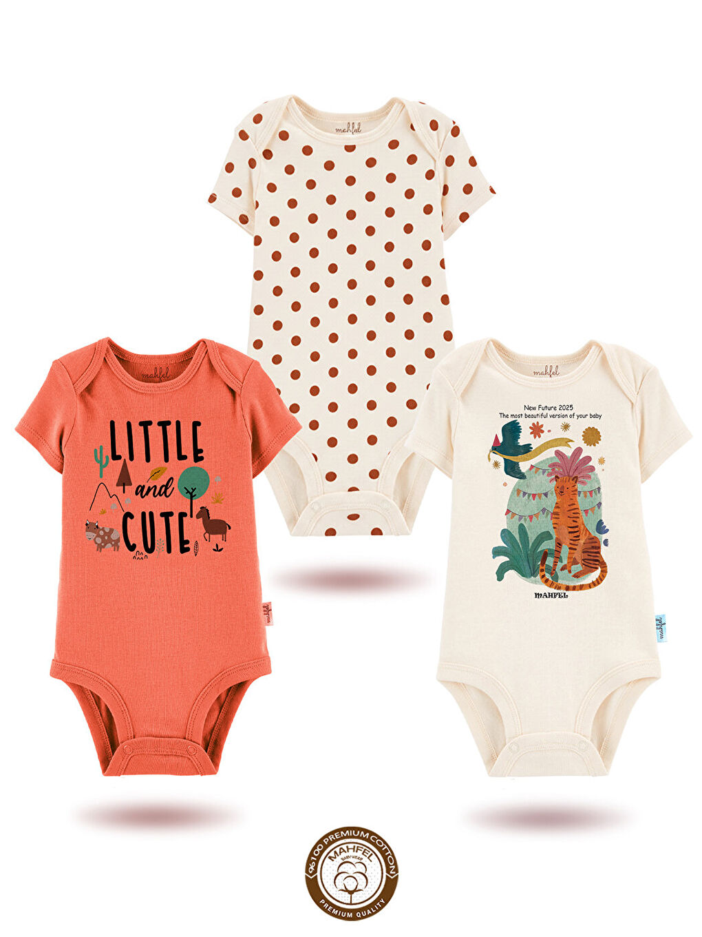 Bordo 3'lü %100 Pamuklu Organik Baskılı Kısa Kollu Çıtçıtlı Bebek Body Zıbın 751-134