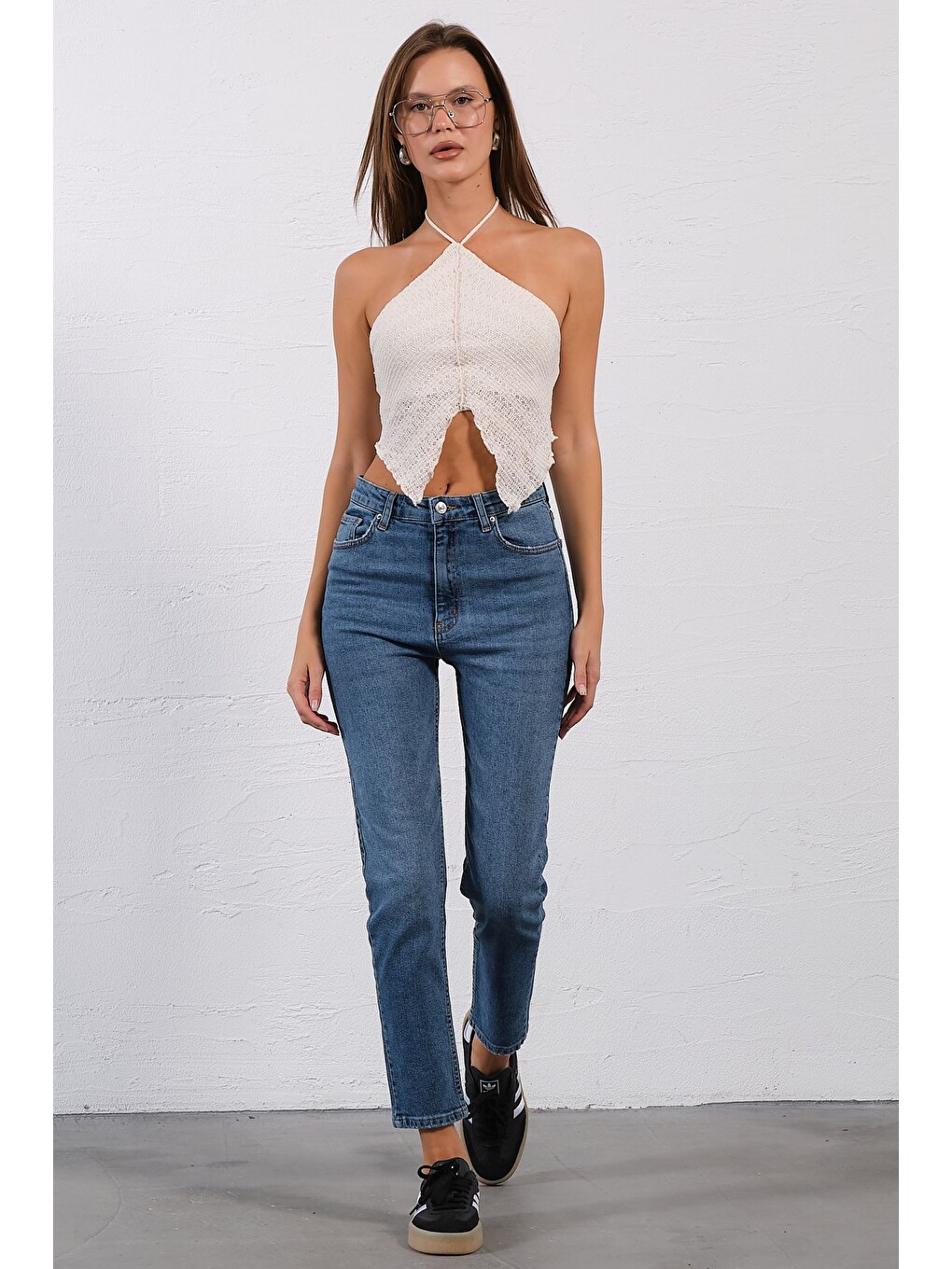 Mavi Yüksek Bel, Esnek Skinny Denim Dar Kalıp Mom Jean Kadın Jean Pantolon @cremona