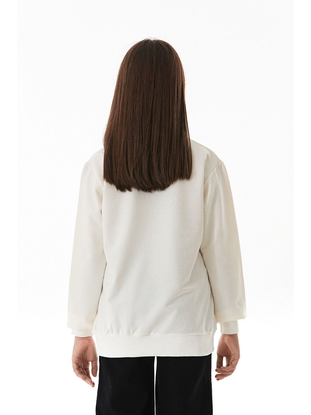 Ekru Kiraz Baskılı Bisiklet Yaka Çocuk Sweatshirt-3