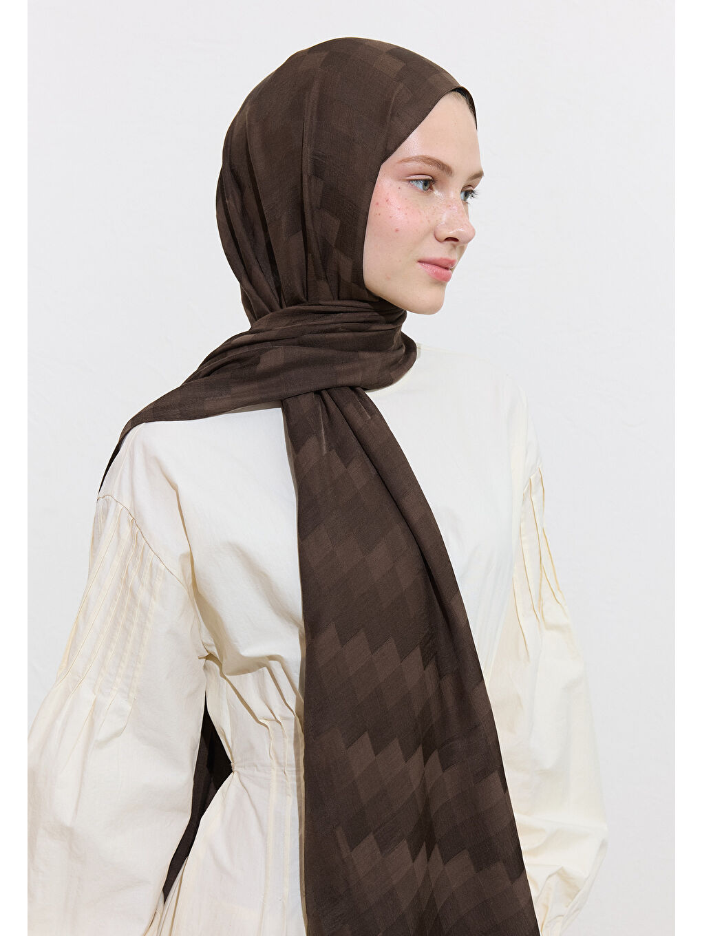 Kahverengi Nori İpeksi Jakar Şal Tozlu Kahve-1