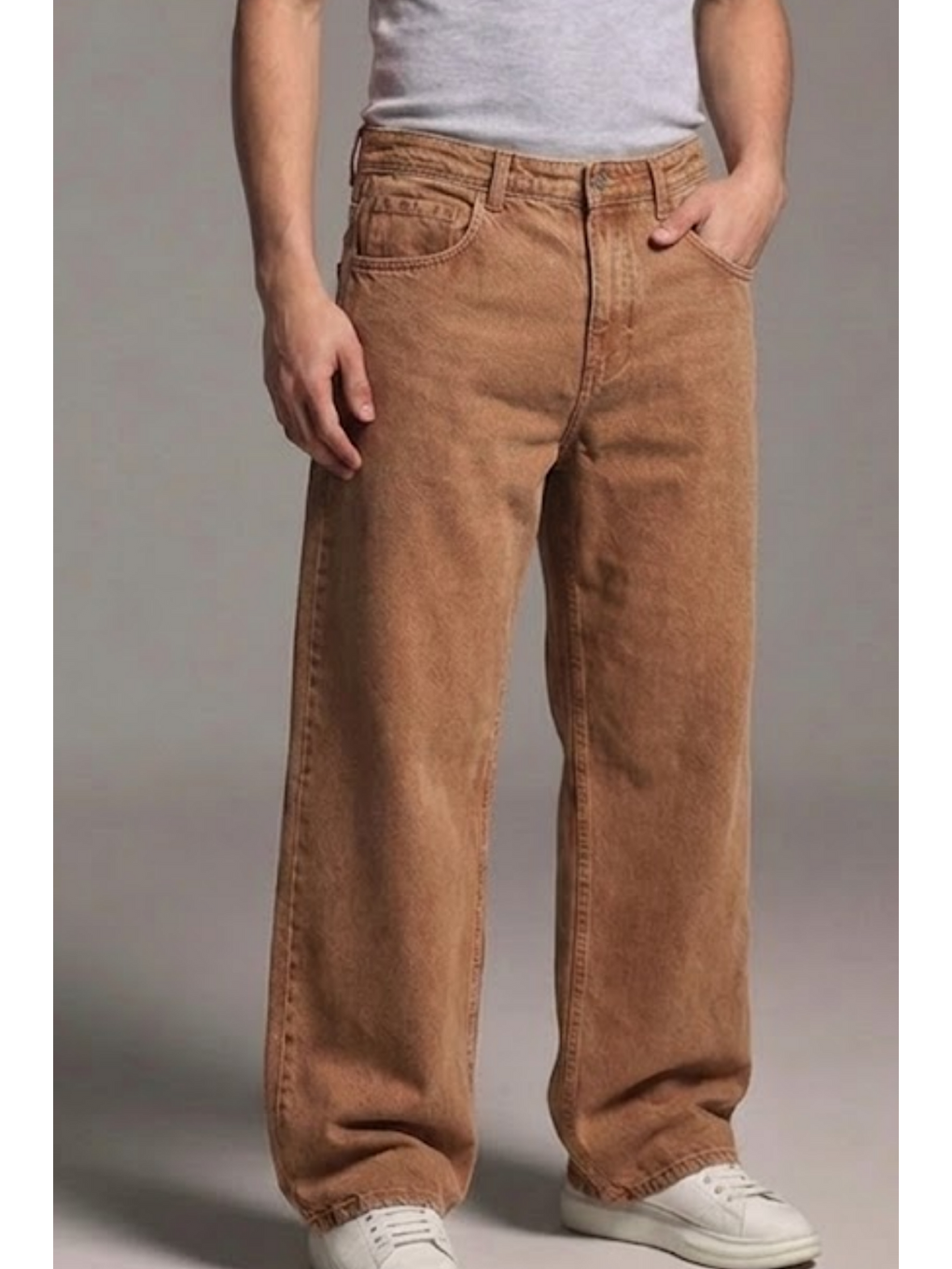 Kahverengi Erkek Relaxed Fit  5 Cepli Kiremit Jean Pantolon-4