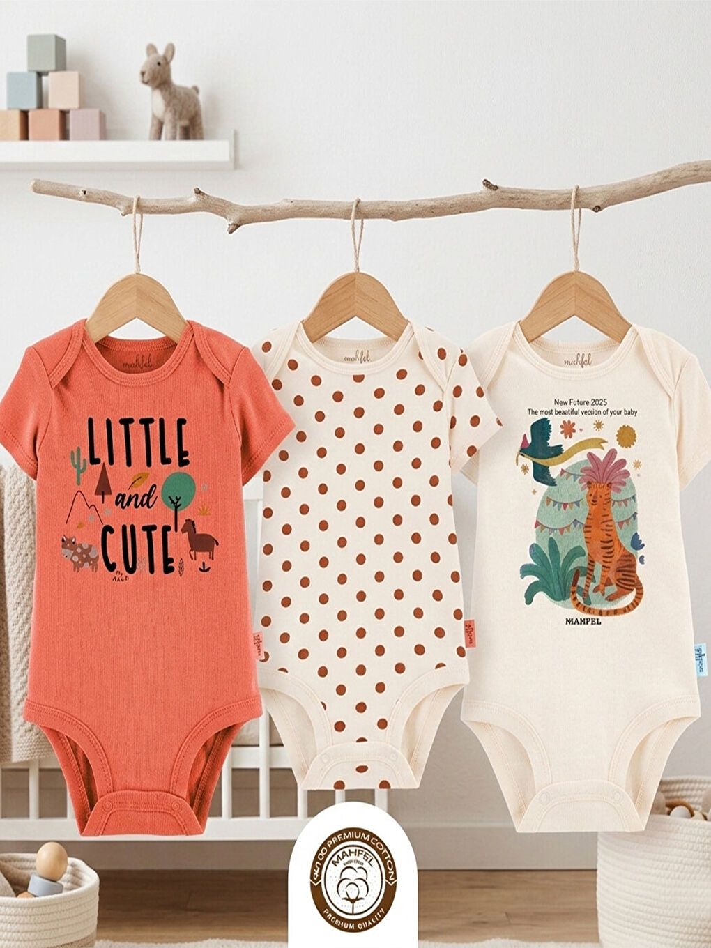 Bordo 3'lü %100 Pamuklu Organik Baskılı Kısa Kollu Çıtçıtlı Bebek Body Zıbın 751-134-1