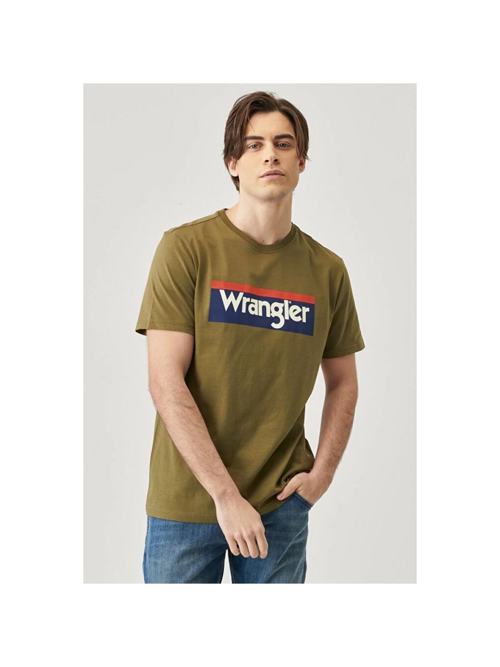 Wrangler Haki Lightweight 3 Color Logo Erkek Haki Bisiklet Yaka Tişört