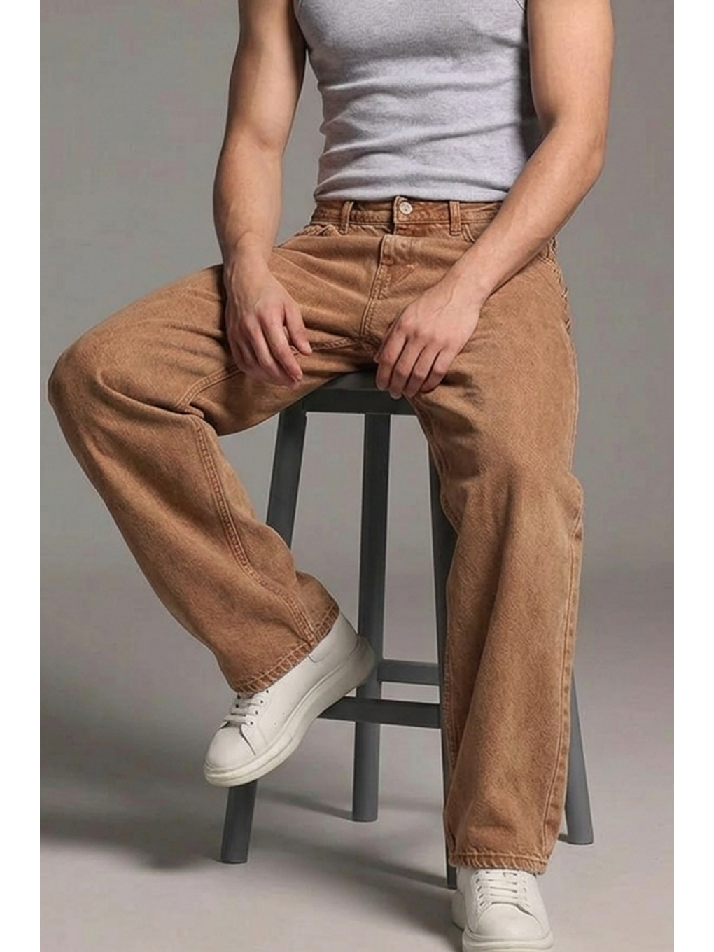 Kahverengi Erkek Relaxed Fit  5 Cepli Kiremit Jean Pantolon-5