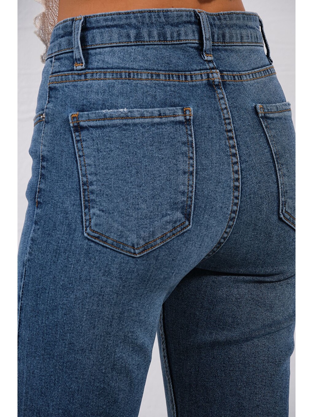 Mavi Yüksek Bel, Esnek Skinny Denim Dar Kalıp Mom Jean Kadın Jean Pantolon @cremona-2