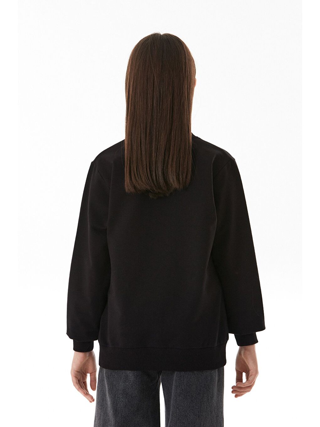 Siyah Kiraz Baskılı Bisiklet Yaka Çocuk Sweatshirt-4