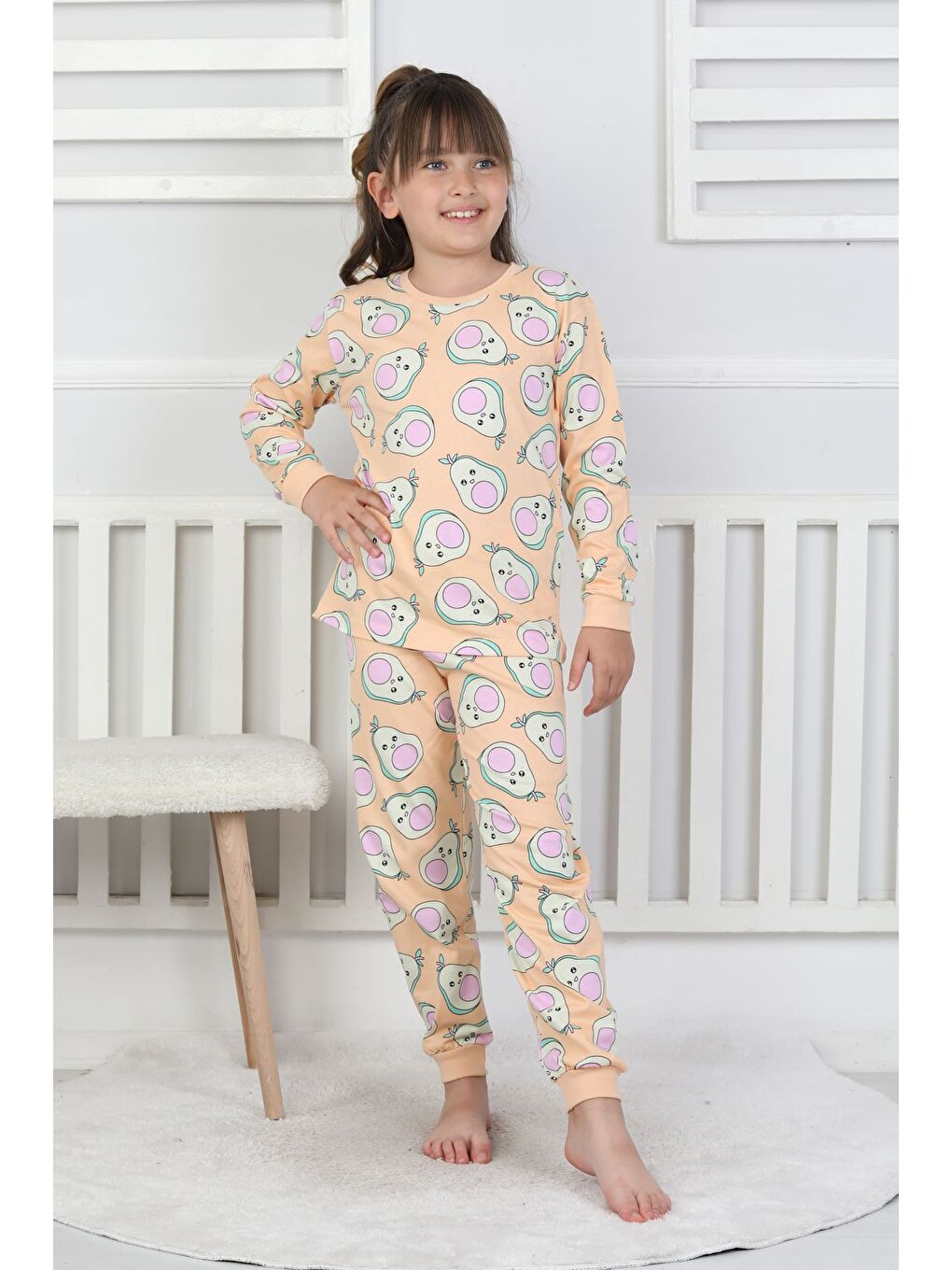 Pembe Cute Avocado Desenli Kız Çocuk Pijama Takımı-4