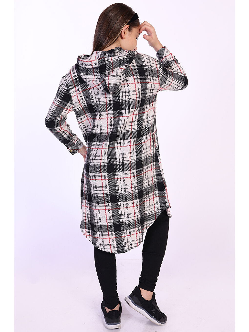 Ekru Kız Çocuk Kapüşonlu Oduncu Gömlek-2