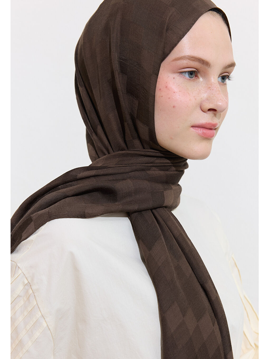 Kahverengi Nori İpeksi Jakar Şal Tozlu Kahve-2