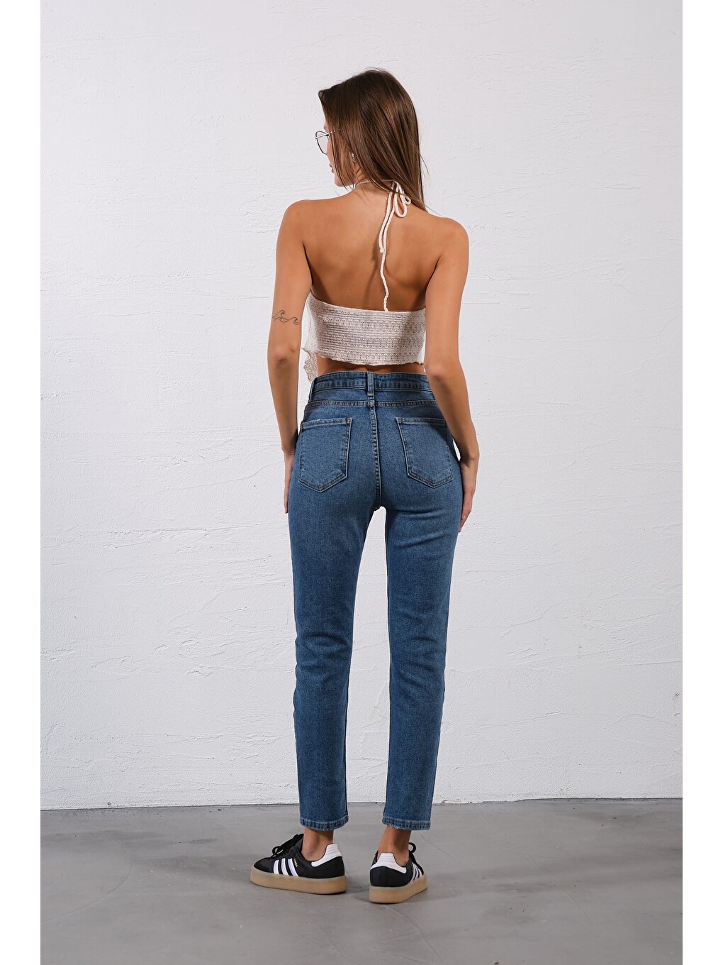 Mavi Yüksek Bel, Esnek Skinny Denim Dar Kalıp Mom Jean Kadın Jean Pantolon @cremona-4