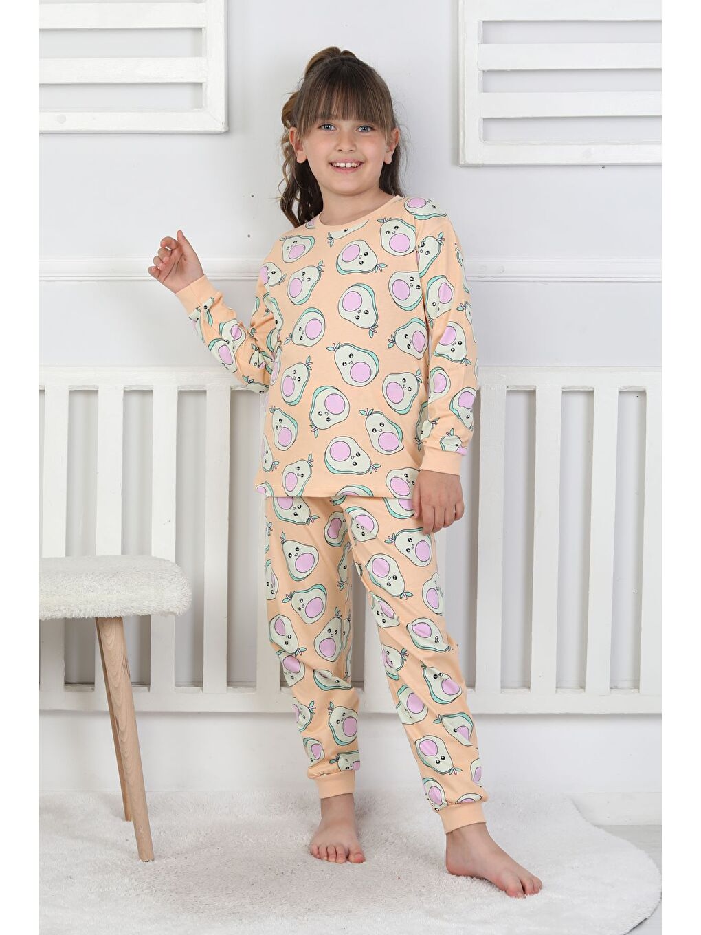 Pembe Cute Avocado Desenli Kız Çocuk Pijama Takımı-5