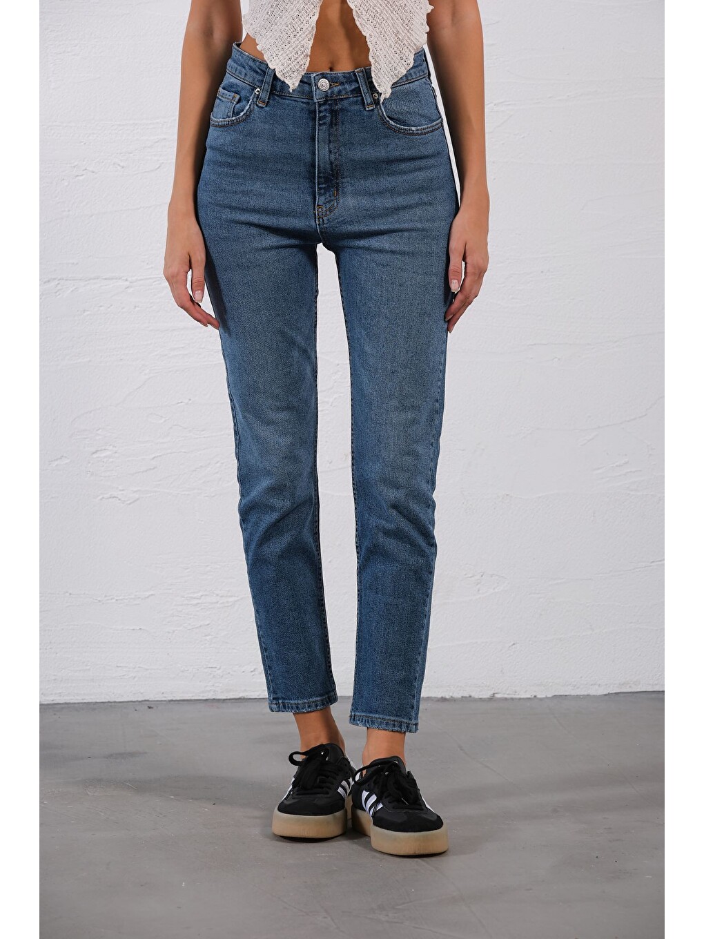 Mavi Yüksek Bel, Esnek Skinny Denim Dar Kalıp Mom Jean Kadın Jean Pantolon @cremona-5