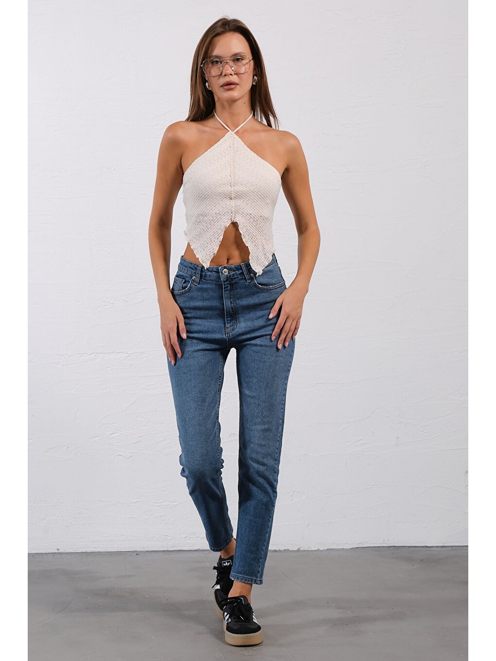 Mavi Yüksek Bel, Esnek Skinny Denim Dar Kalıp Mom Jean Kadın Jean Pantolon @cremona-6