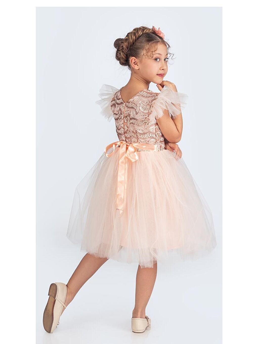 Pembe Tüllü Kız Çocuk KPL Elbise MNK0526-6