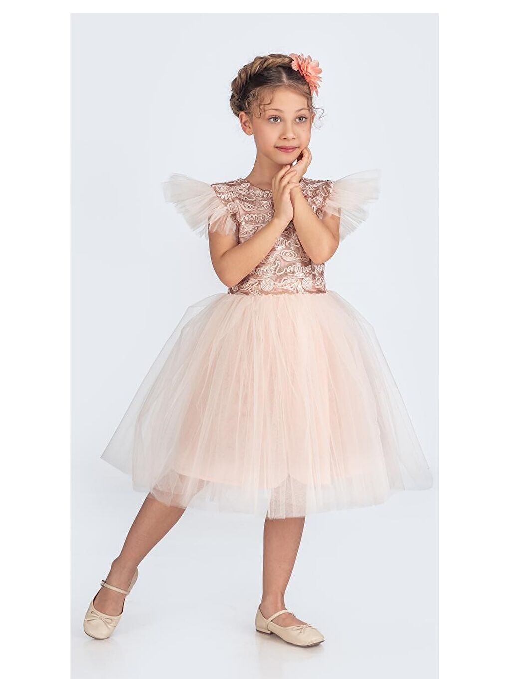 Pembe Tüllü Kız Çocuk KPL Elbise MNK0526-7