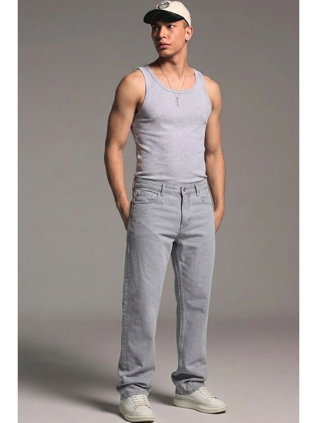 Erkek Relaxed Fit  5 Cepli Gri Jean Pantolon