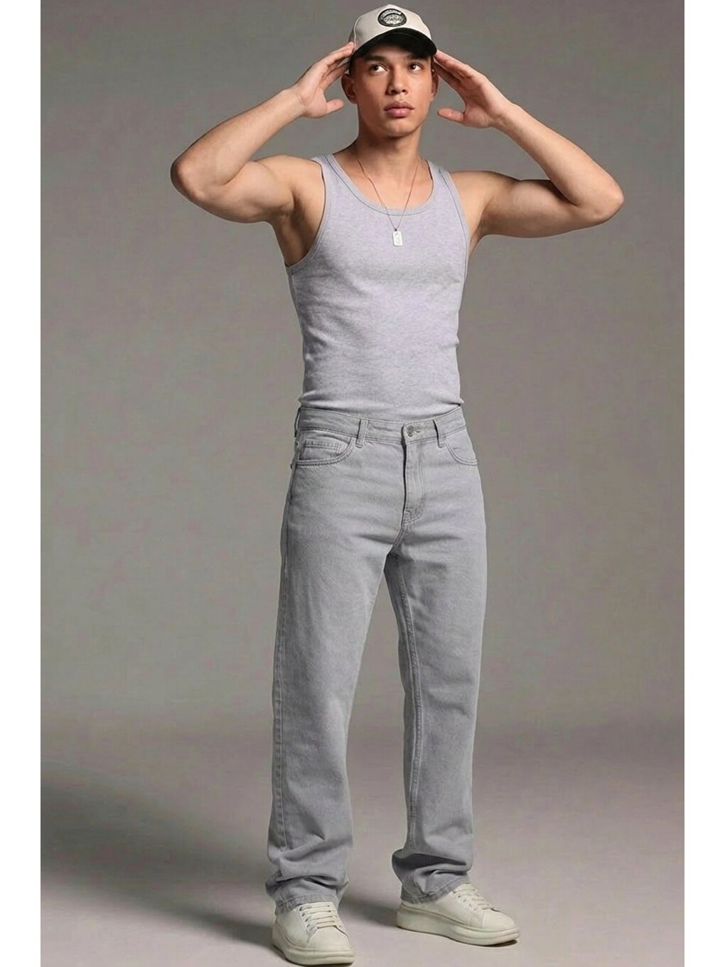 Erkek Relaxed Fit  5 Cepli Gri Jean Pantolon-1