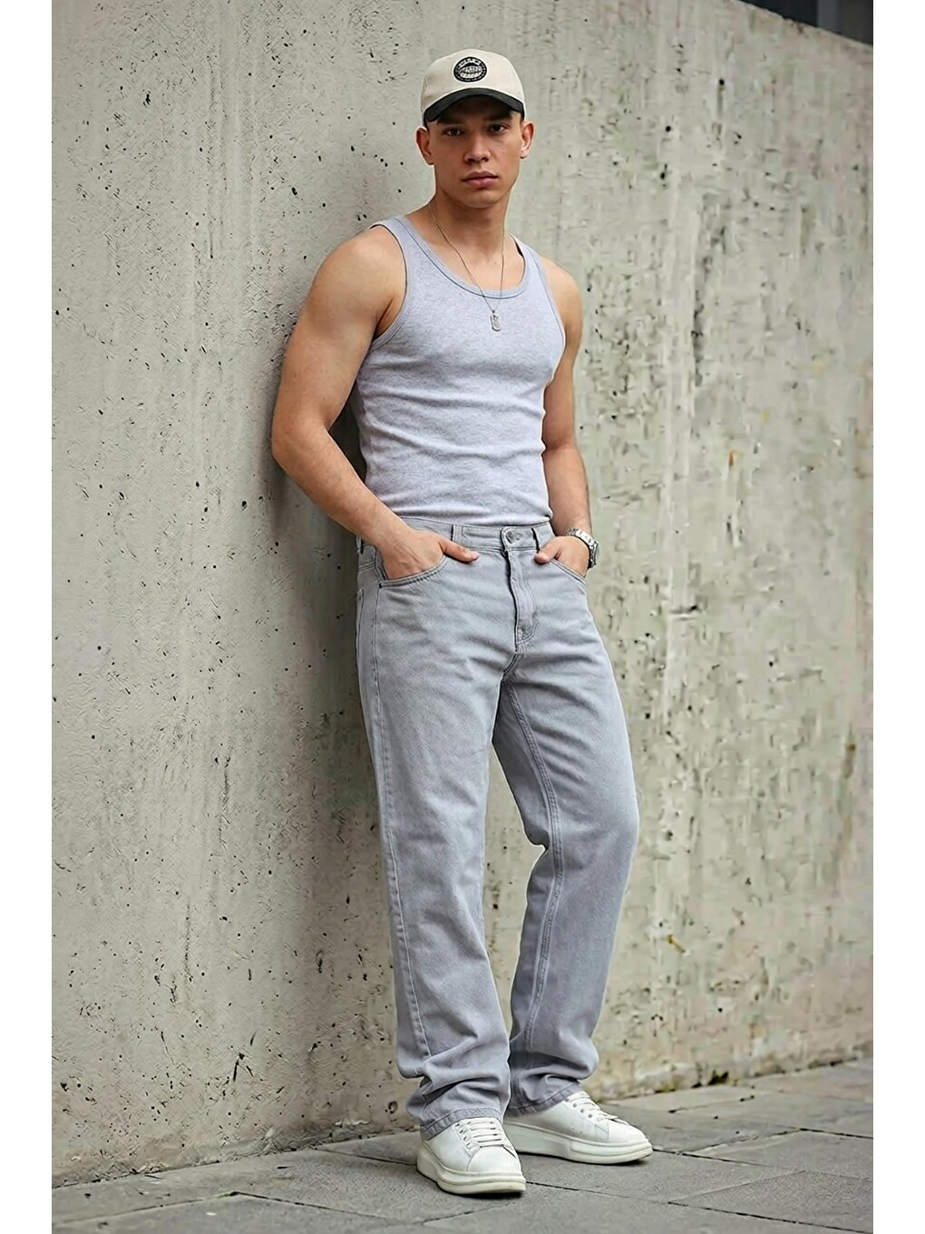 Erkek Relaxed Fit  5 Cepli Gri Jean Pantolon-3