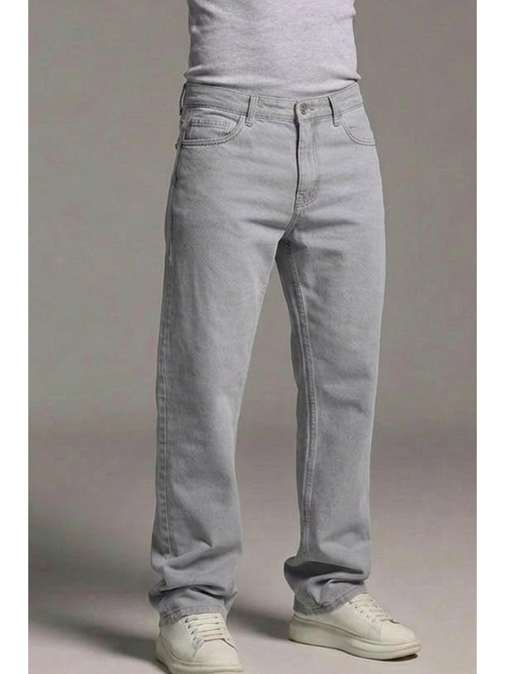 Erkek Relaxed Fit  5 Cepli Gri Jean Pantolon-4