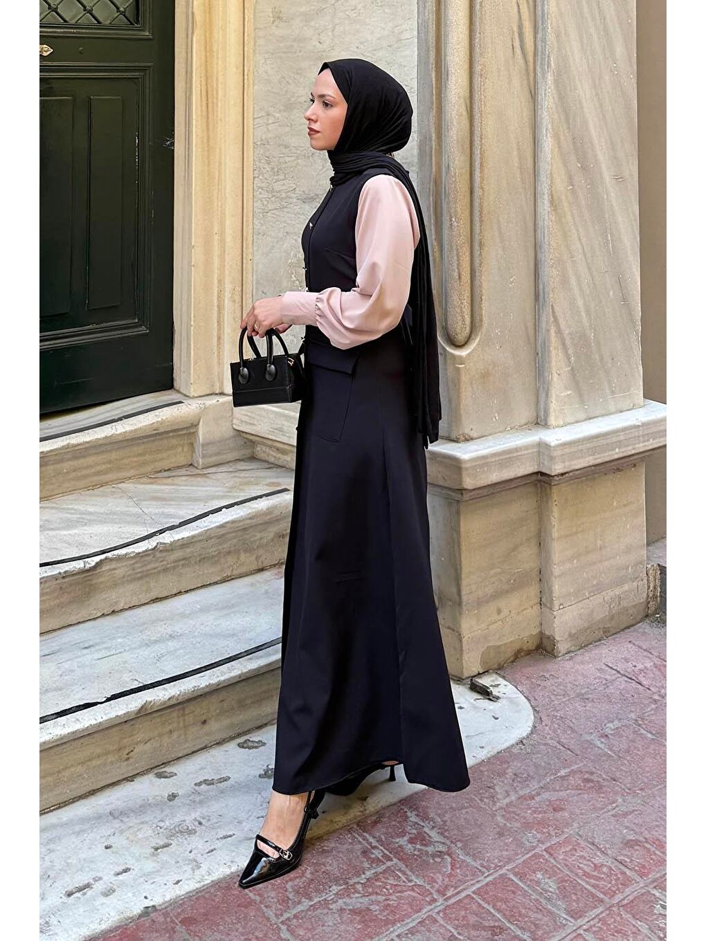 Düğme Detaylı Elbise Siyah-1