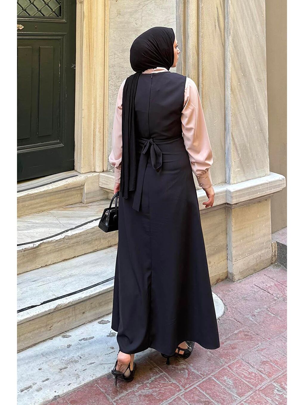 Düğme Detaylı Elbise Siyah-3