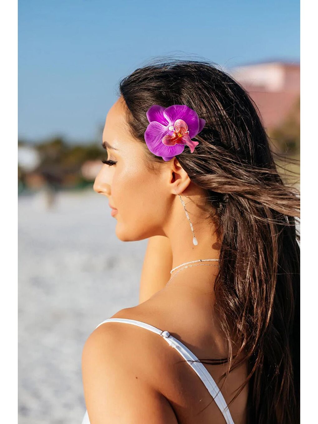 Mor Aloha Orkide Çiçeği Süslü Çok Amaçlı Pens Toka-3