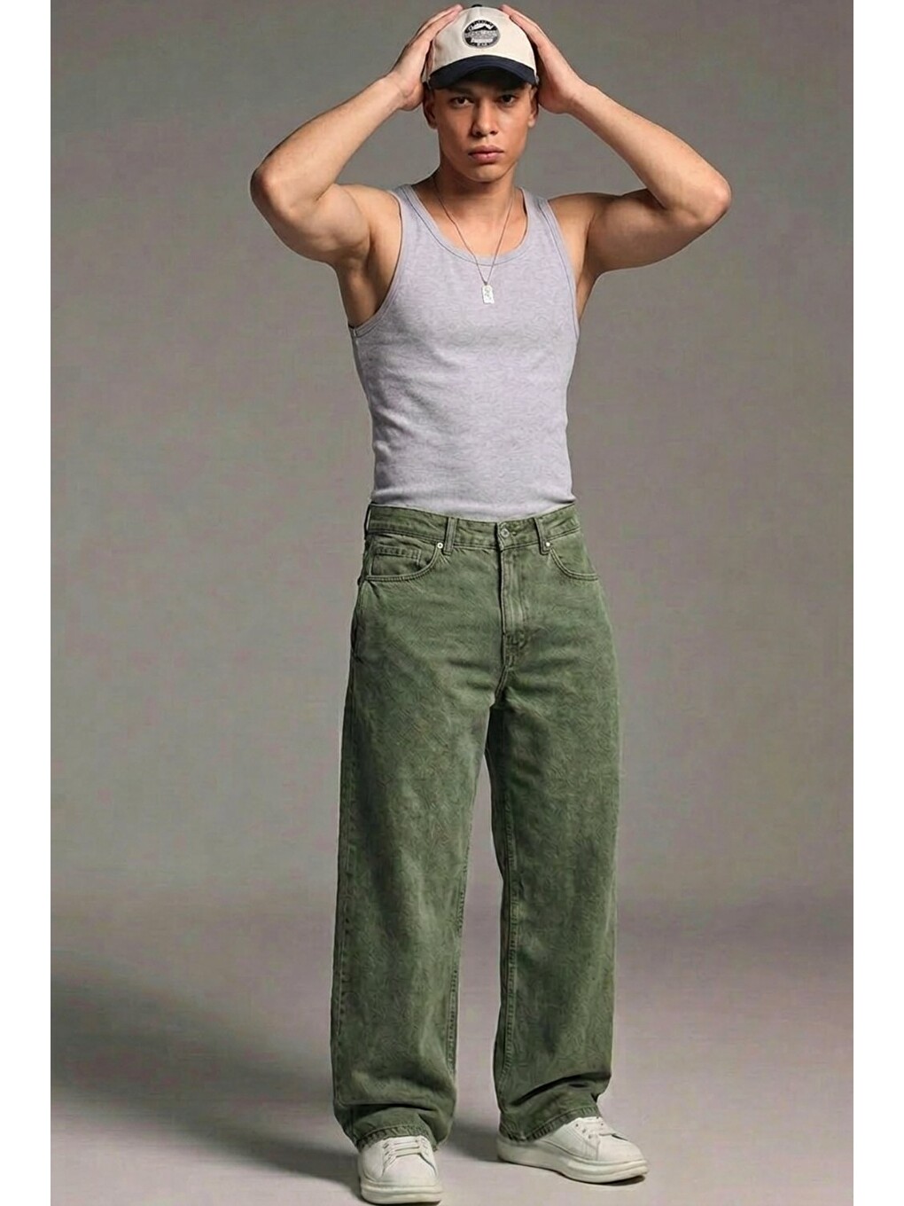 Erkek Relaxed Fit  5 Cepli Haki Jean Pantolon-1