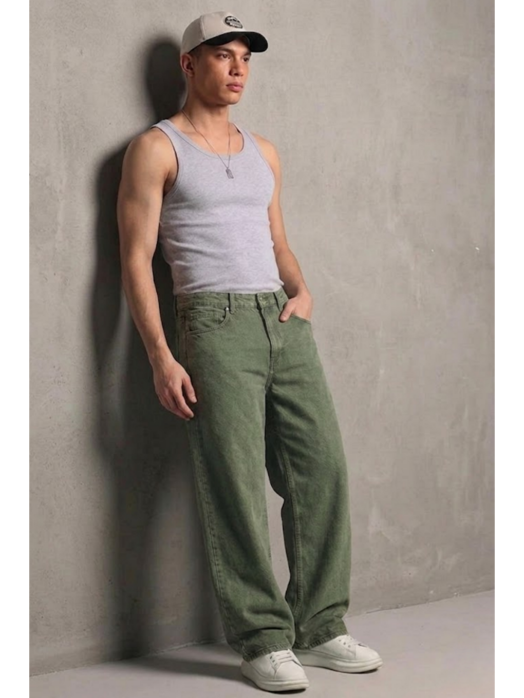 Erkek Relaxed Fit  5 Cepli Haki Jean Pantolon-3